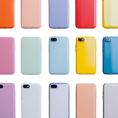 Colorful Mobile Phone Cases on Transparent Background Display