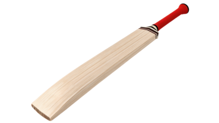 Wooden Cricket Bat with Red Grip on Transparent Background