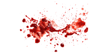 Realistic Blood Splatter and Drops Isolated on Transparent Background