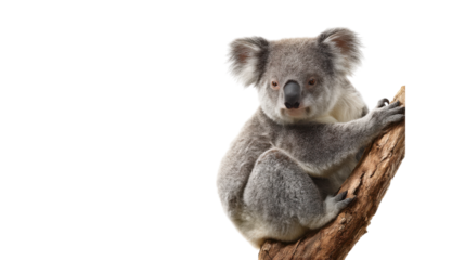Cute Koala Sitting on a Branch Isolated on Transparent Background
