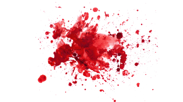 Dramatic Red Blood Splatter and Drops on Transparent Background