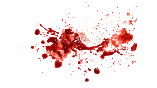 Realistic Blood Splatter and Drops Isolated on Transparent Background