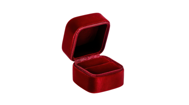 Open Red Velvet Jewelry Box for Ring on Transparent Background
