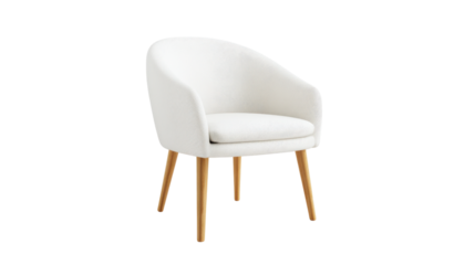 Elegant White Armchair with Wooden Legs on Transparent Background
