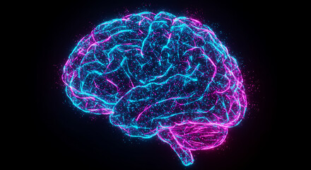 Abstract Neon Brain Glowing Neural Network AI Technology Concept