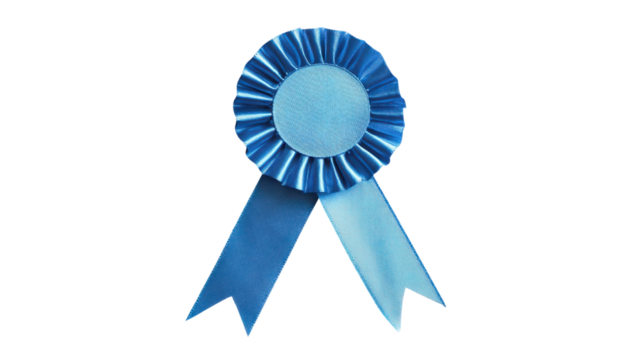 Blue Ribbon Award Rosette with Tails on Transparent Background