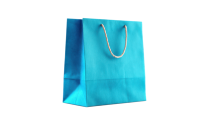 Light Blue Shopping Bag with Rope Handles on Transparent Background