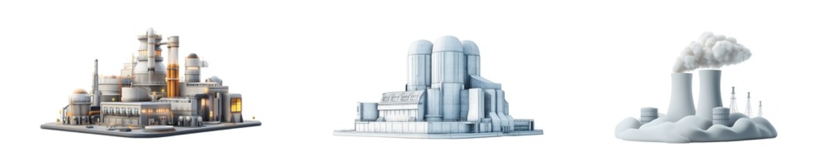 set of Industrial complex models displayed against a plain background.