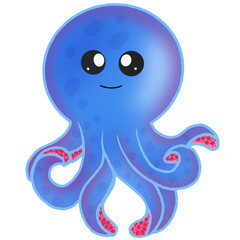 Smiling cute blue octupus cartoon character