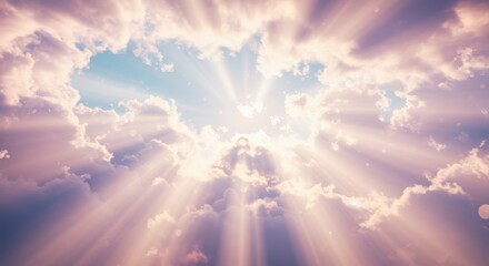 光の筋が差し込む美しい空と雲の背景画像