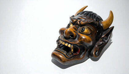 Handcrafted Japanese Tengu Demon Mask Dramatic Wood Carving