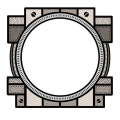 Fototapeta premium A stylized circular mechanical frame with bolts textured panels ideal for use as decorative border or icon base
