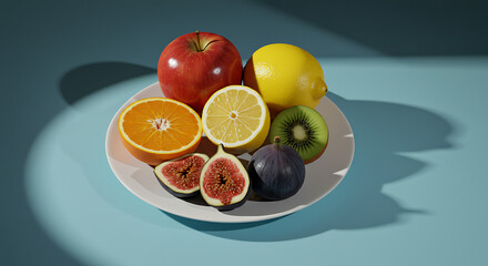 Vibrant Fruit Platter Apple Orange Lemon Kiwi Figs on Plate