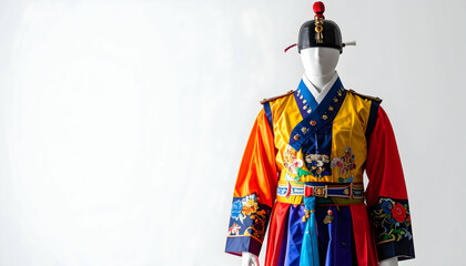 Obraz premium Vibrant Korean Palace Guard Uniform A Detailed Look at Traditional Clothing
