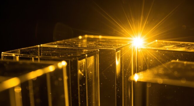 アクリルブロックの迷路とゴールで輝く光の抽象的な背景