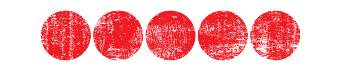 Set of vector red brush circles. Rough textured hand painted Japanese flag. Sponge stamp grungy red ink blobs, splashes. Abstract watercolor Japan flag illustration. Symbol of sun, calligraphy art