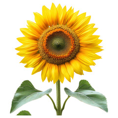 Obraz premium Bright Yellow Sunflower with Detailed Petals and Green Leaves