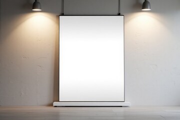 Blank poster displayed on a light colored stand.