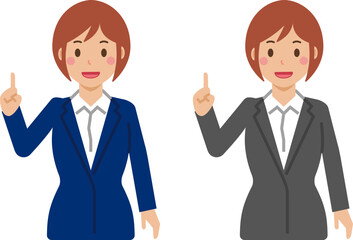 ポイントを説明するショートヘアの若い女性。スーツ姿の上半身
