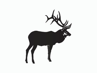 bull elk silhouette, elk silhouette with white background vector illustration art