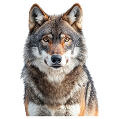 Obraz premium Majestic wolf portrait with a serene gaze on a transparent background