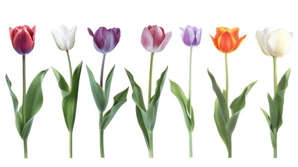 Seven different color tulip flower isolate on transparency background