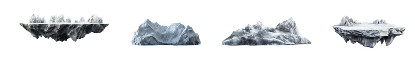 Obraz premium set of Floating grayscale sculpted islands isolated on transparent background