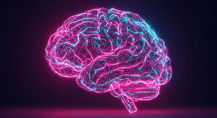 Abstract Neon Pink and Blue Brain Neural Network AI Technology Concept