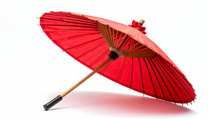 Vibrant Red Paper Parasol A Partially Opened Bamboo Frame Umbrella
