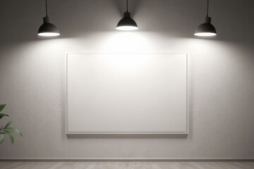 Blank canvas on a textured wall with pendant lighting.