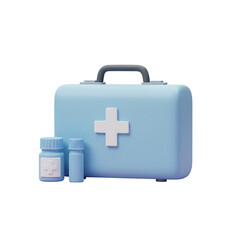 Obraz premium Pastel Blue First Aid Kit with Medicine Bottles