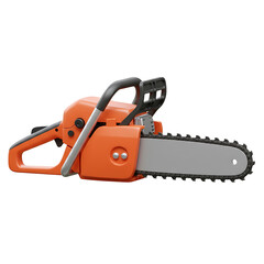 Naklejka premium Orange chainsaw with a gray blade and black handle, side view