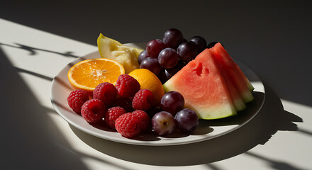 Fresh Summer Fruit Platter Watermelon Raspberries Oranges Grapes More