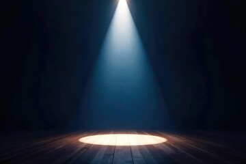 A single spotlight illuminates a dark stage, creating a dramatic, focused beam of light  Perfect for theatrical, performance, or mystery concepts ,  focus,  stage