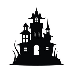 silhouette of a Classic horror movie-style haunted mansion
