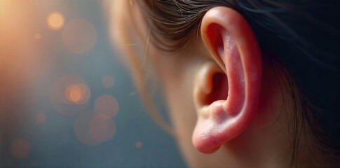 Close-up of a compassionate ear, symbolizing empathy, support, and attentive listening  Perfect for mental health, therapy, counseling, and understanding themes ,  serenity,  trust