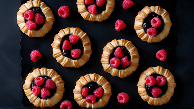 raspberry galletes on black backdrop