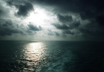 Dark Dramatic Sunset Over The Ocean