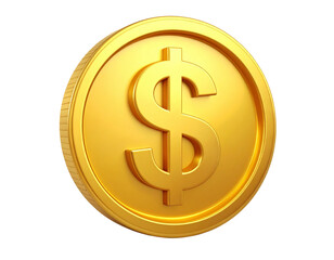 Fototapeta premium Gold Coin with Dollar Sign 3D Icon in Cartoon Plastic Style, Isolated on Transparent Background