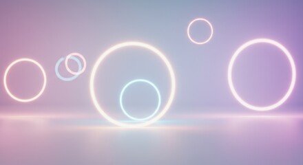 ネオンリングが浮かぶ抽象的な背景イメージ