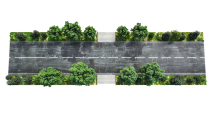 3d asphalt road top view isolate on transparency background