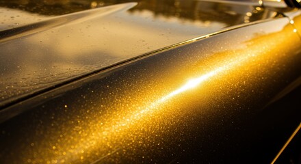 金色の自動車のボンネットのクローズアップ、抽象的な背景としての使用に