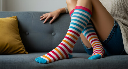 Colorful Striped Knee-High Socks A Fashionable and Comfortable Choice