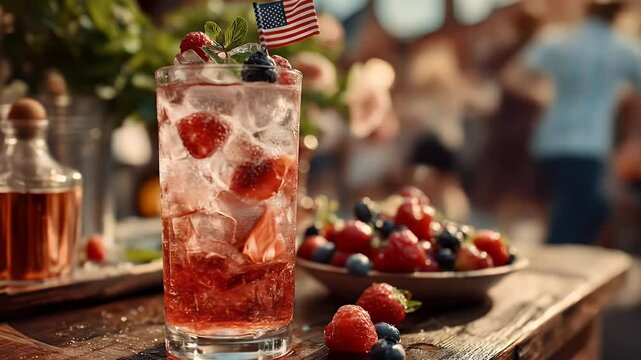 Refreshing summer berry drink ice red fruit cocktail beverage