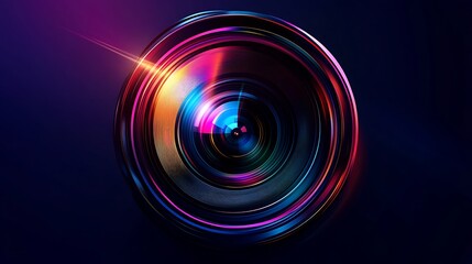 Close-up view of a colorful camera lens.