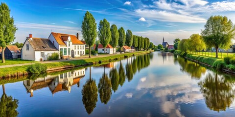 Fototapeta premium Damme Canal, Bruges: Picturesque Damse Vaart Views, Belgian Waterways, Charming Village Scenery