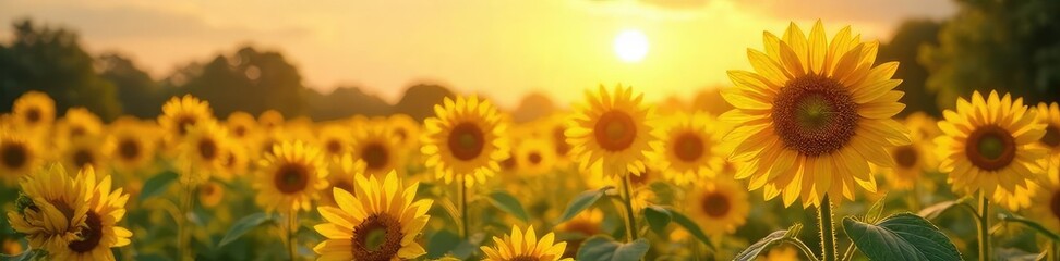 Obraz premium Vibrant sunflowers burst forth amongst a field of wildflowers, bathed in golden sunlight A stunning display of summer's beauty and natural abundance , plant, ecology