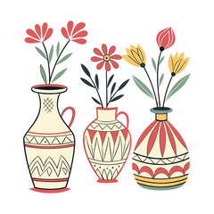 A set of color Clay Flower Vases white clean background