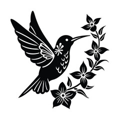  hummingbird and floral silhouette icon vector illustration