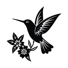  hummingbird and floral silhouette icon vector illustration
